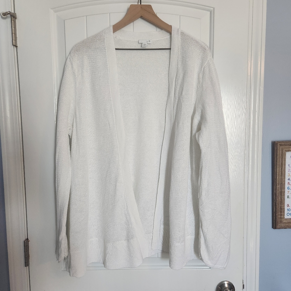 J JILL Plus White Linen Cotton Blend Knit Open Front Cardigan Sweater, Size 2X